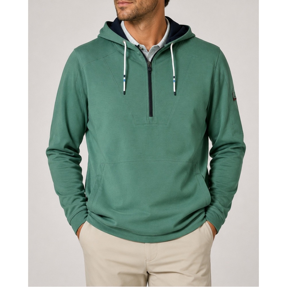 B. Draddy Men 1/4 Quarter Zip Hoodie Sweater Golf Club Logo Green Pullover Large